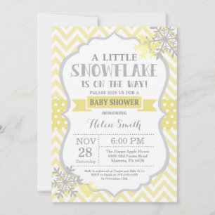Vinter Babyshower Inbjudan Gul Snöflinga