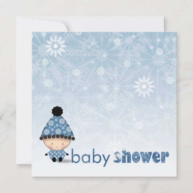 Vinter Babyshower Inbjudningar Snöflingor och Bebi (Framsida)