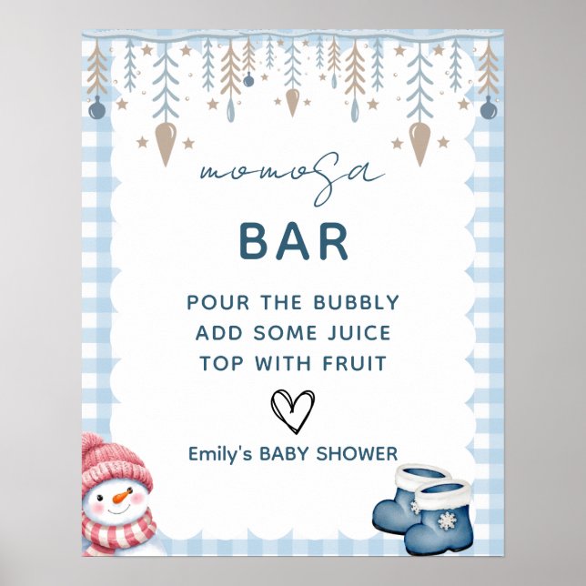 Vinter Babyshower Momosa Barskylt Affisch (Framsidan)