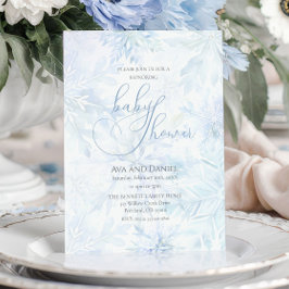 Vinter Babyshower Pojke Blå Snöflinga Inbjudningar