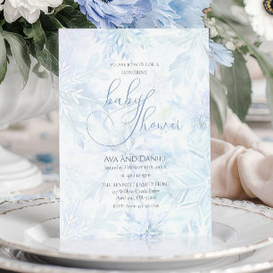 Vinter Babyshower Pojke Blå Snöflinga Inbjudningar