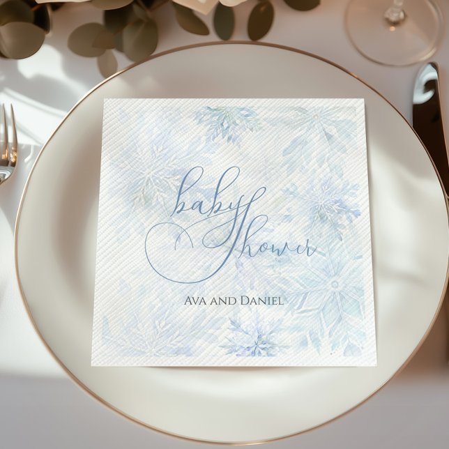 Vinter Babyshower Pojke Blå Snöflinga Pappersservett (Skapare uppladdad)