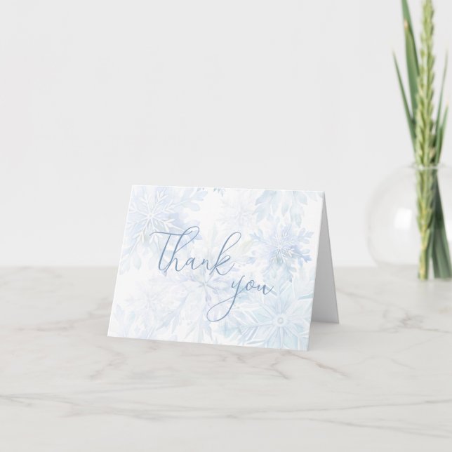 Vinter Babyshower Pojke Blå Snöflinga Tack Kort (Framsida)