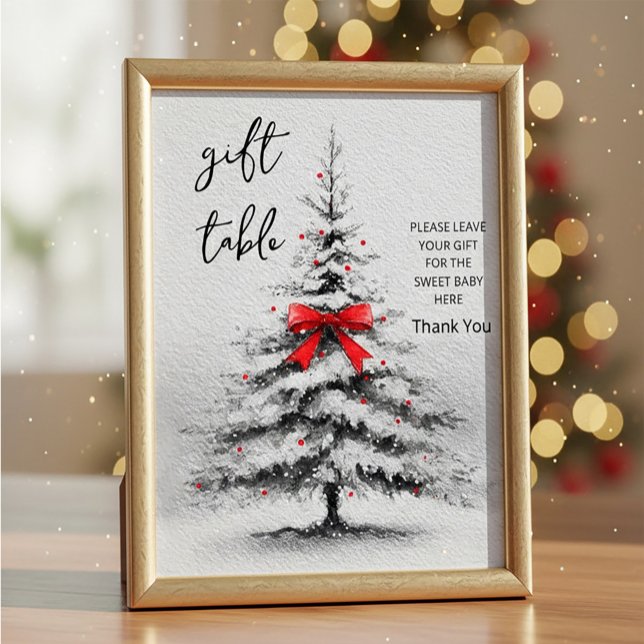 Vinter Babyshower Presentbordsskylt – Redigerbar t Poster (Winter Baby Shower Gift Table Sign – Editable Text #winterbabyshower #gifttablesign #editabletempla)
