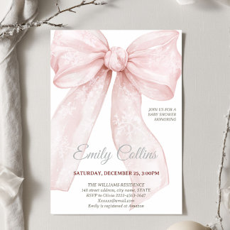 Vinter Babyshower Rosa Snöflinga Slöja Coquette Inbjudningar