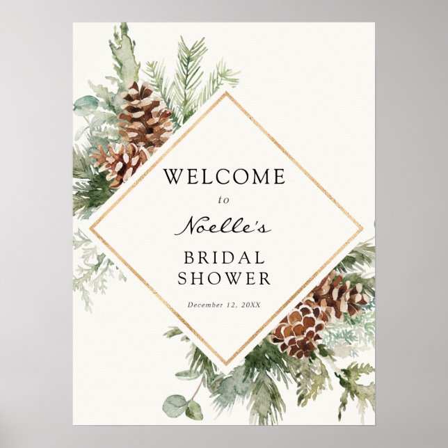 Vinter Babyshower Ständigt Grön Välkomstaffisch Poster (Framsidan)