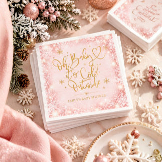 Vinter Barnkalas Rosa Guld Snöflinga Pappersservett