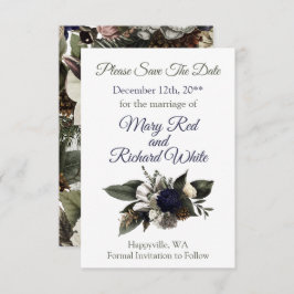 Vinter Barrblommig Navy Krämfärgad Peony Bröllop Spara Datumet