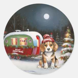 Vinter Beagle Caravan Juläventyr  Runt Klistermärke