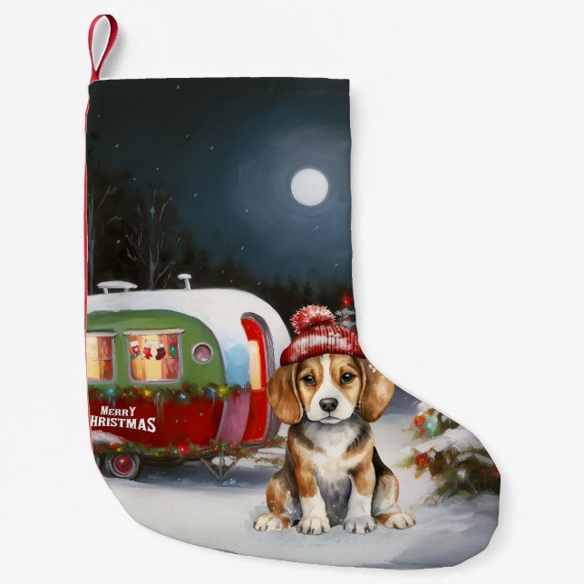 Vinter Beagle Karavan Juläventyr Liten Julstrumpa (Framsidan)