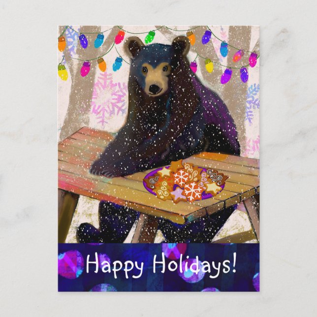 Vinter Bear and Cookies Helgdag Postcard Vykort (Framsida)