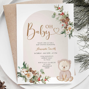 Vinter Bear Berries Snöflingor Baby Shower Inbjudningar
