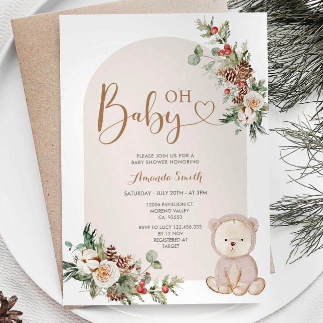 Vinter Bear Berries Snöflingor Baby Shower Inbjudningar (Skapare uppladdad)