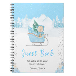 Vinter Bear Blue Sleigh Baby Shower Guest Bok Anteckningsbok