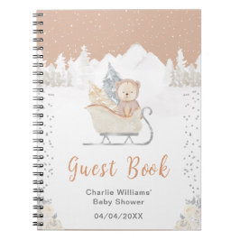 Vinter Bear Brown Sleigh Baby Shower Guest Bok Anteckningsbok