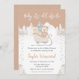 Vinter Bear Brown Sleigh Baby Shower Inbjudningar