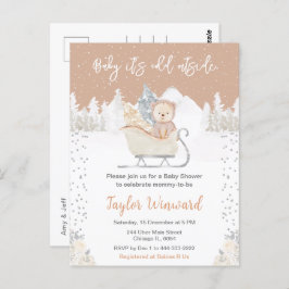Vinter Bear Brown Sleigh Baby Shower Vykort