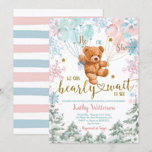 Vinter Bear Gender Reveal Rosa Blue Baby Shower in Inbjudningar