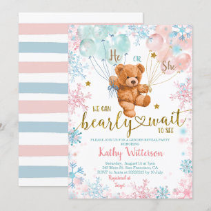 Vinter Bear Gender Reveal Rosa Blue Baby Shower Inbjudningar