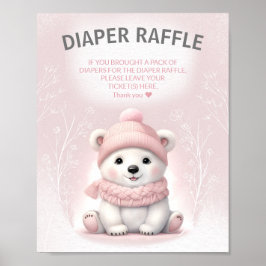 Vinter Bear Rosa Baby Shower Diaper Raffle Sign Poster