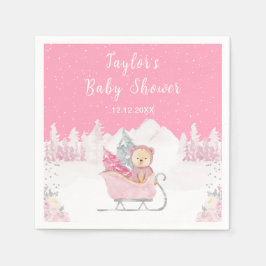 Vinter Bear Rosa Sleigh Baby Shower Pappersservett