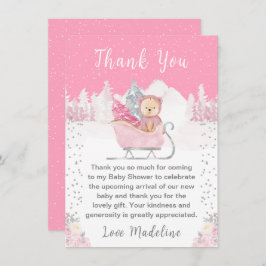 Vinter Bear Rosa Sleigh Baby Shower Tack Kort