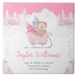 Vinter Bear Rosa Sleigh Birth Statistics Kakelplatta