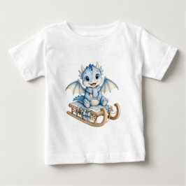 Vinter Bebis Drak på Släd Vattenfärg Högtid T Shirt