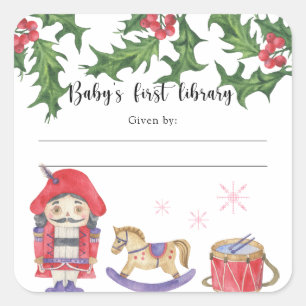 Vinter bebisshower bokmärke, böcker för bebis fyrkantigt klistermärke