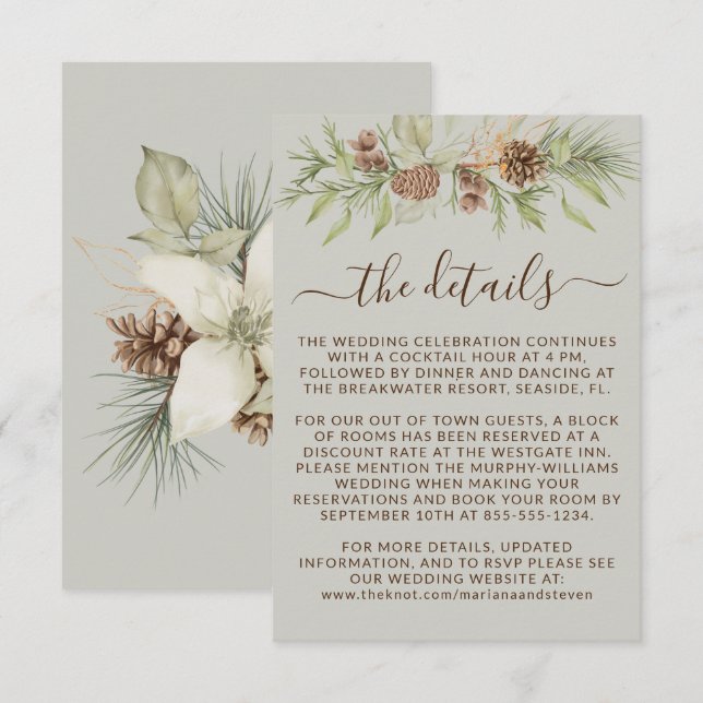 Vinter Beige Detaljer RSVP Webbplats Bröllop Tilläggskort (Fram/baksida)