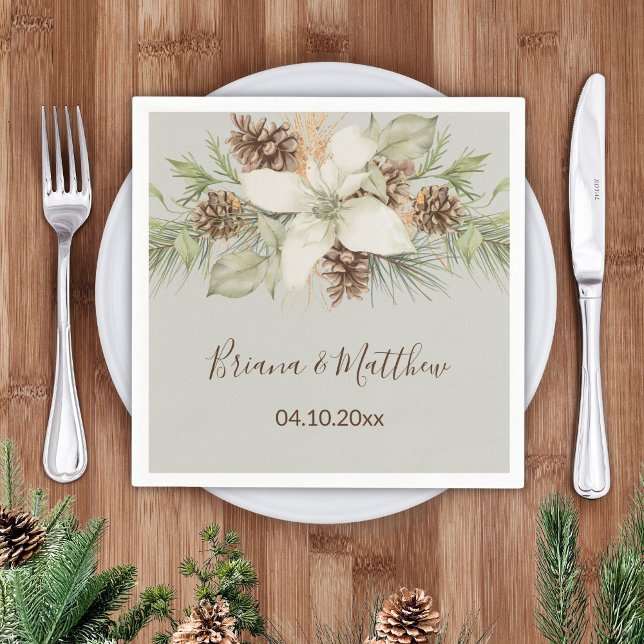 Vinter Beige Elegant Script Bröllop Pappersservett (Skapare uppladdad)