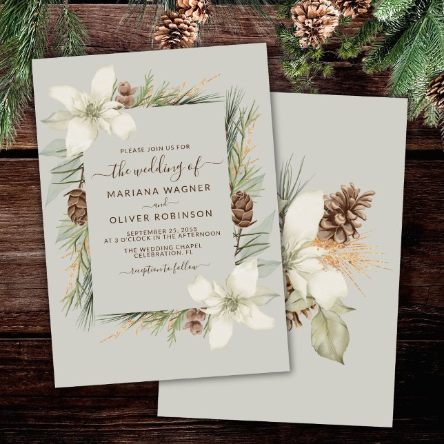 Vinter Beige Elegant Skrift Bröllop Inbjudningar (Skapare uppladdad)