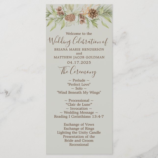 Vinter Beige Elegant Skrift Bröllop Program (Framsida)
