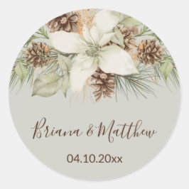 Vinter Beige Elegant Skrift Bröllops Kuvert Sigill Runt Klistermärke