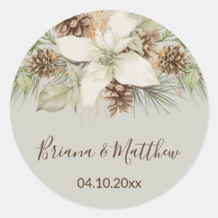 Vinter Beige Elegant Skrift Bröllops Kuvert Sigill Runt Klistermärke