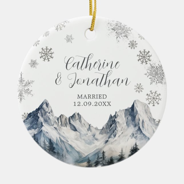 Vinter Berg Bröllop Ornament Present Snöflingor (Framsidan)