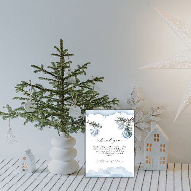 Vinter Berg Snöflinga Ornament Baby Shower  Tack Kort (Winter Mountain Snowflake Ornament Baby Shower Thank You Card)