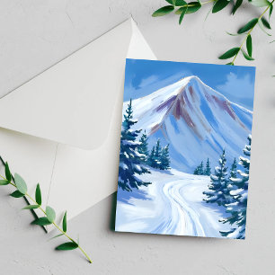 Vinter Berg Vattenfärg Snö Natur Kort