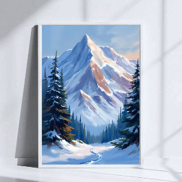 Vinter Berglandskap Akvarell Målning Poster