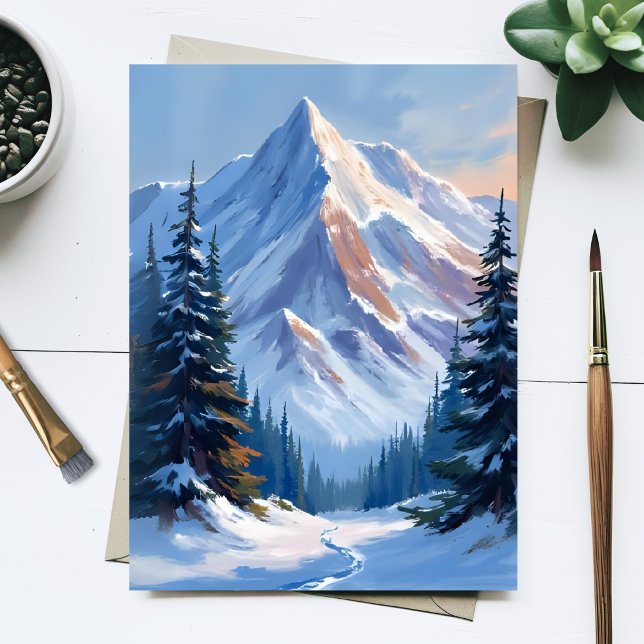 Vinter Bergslandskap Akvarellmålning Vykort (Skapare uppladdad)