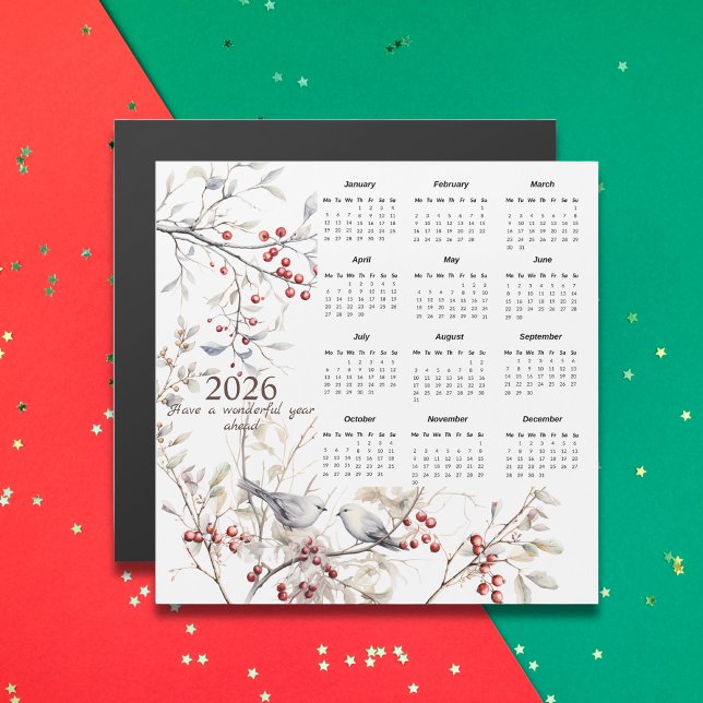 Vinter Berries Birds Jul 2026 Kalender (Skapare uppladdad)