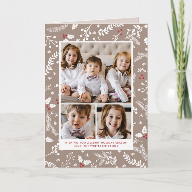 Vinter Berries Ecru Jul-Helgdag, mappat kort (Framsida)