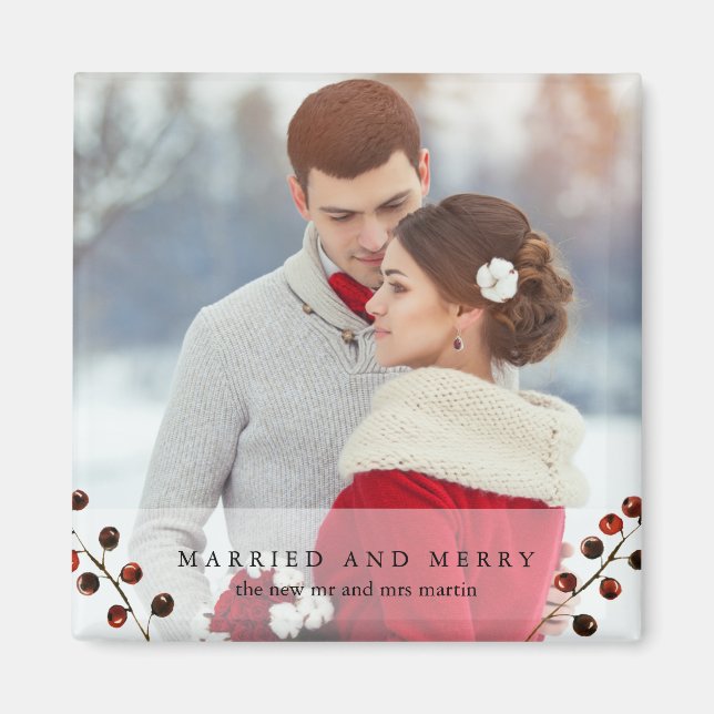 Vinter Berries gifta och Merry Photo Magnet (Framsidan)