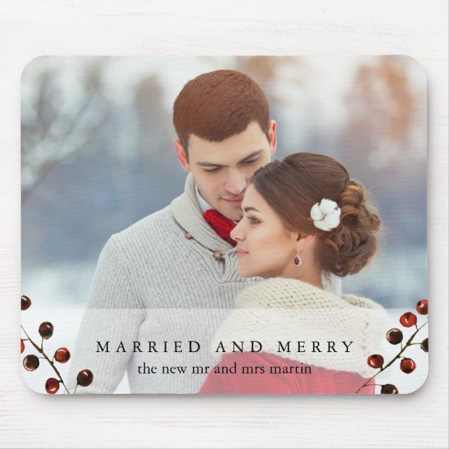 Vinter Berries gifta och Merry Photo Mousepad Musmatta (Framsidan)