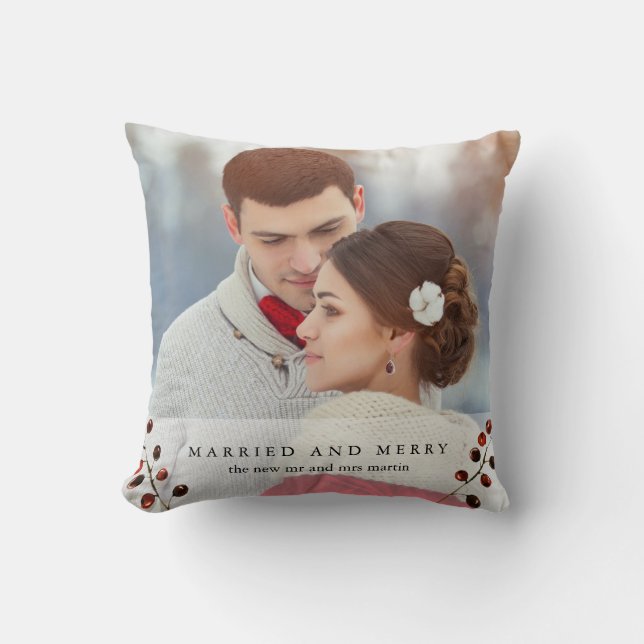Vinter Berries gifta och Merry Photo Pillow Kudde (Framsida)
