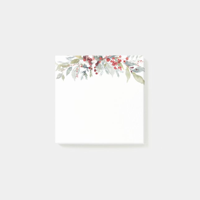 Vinter Berries Greenery Foliage Bröllop jul Post-it Block (Framsida)