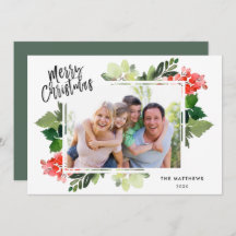 Vinter Berries Greenery Ram Photo Julkort