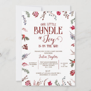 Vinter Berries & Holly Baby Shower, Little Bundle Inbjudningar