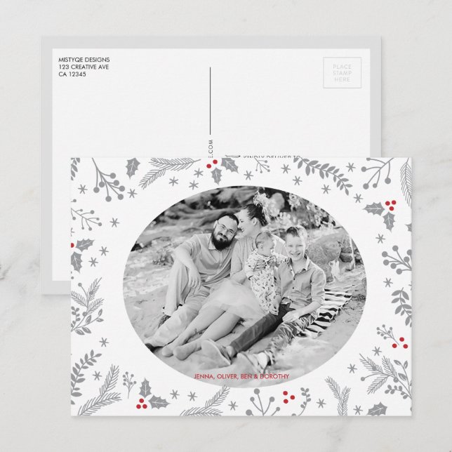 Vinter Berries Jul Helgdag Helg Vykort (Fram/baksida)