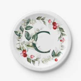 Vinter Berries Monogram C Papper Plate